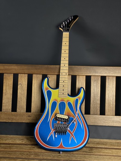 Kramer Baretta Custom Graphics Hot Rod Blue Sparkle with Flames